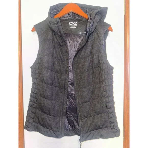 Be by Blanc Noir Black Gray Hooded Puffer Quilted Vest Size Large - Picture 12 of 13